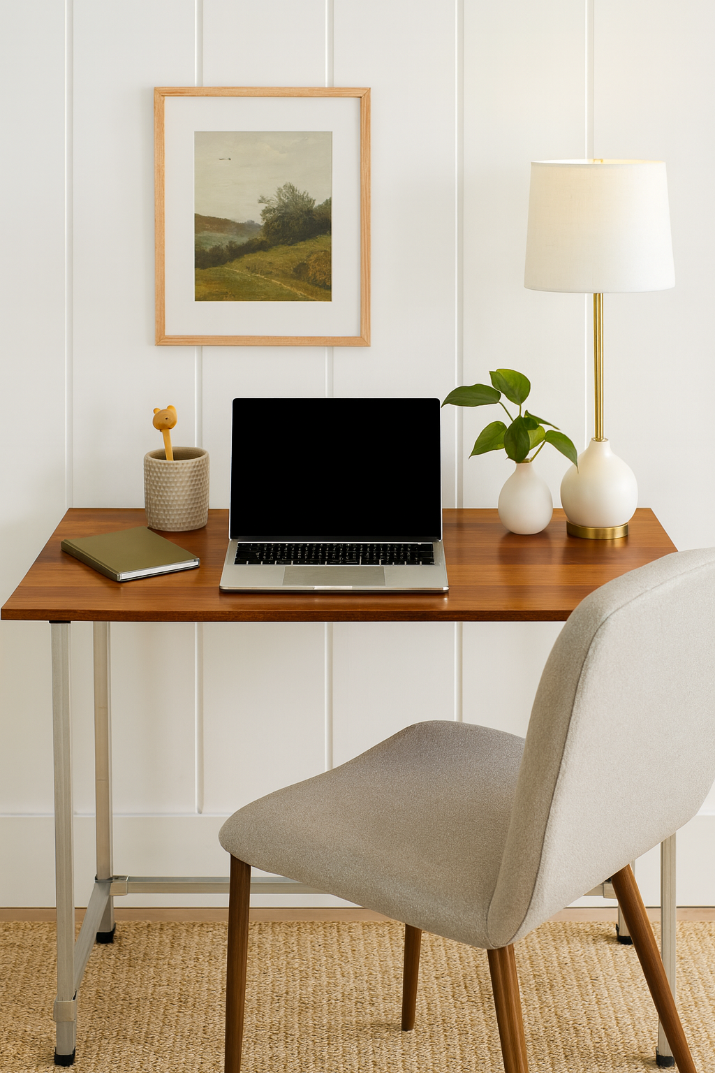 Timber top study desk, Galvanized steel legs, Size H 800mm W 1200mm D 600mm. Table only accessories not included