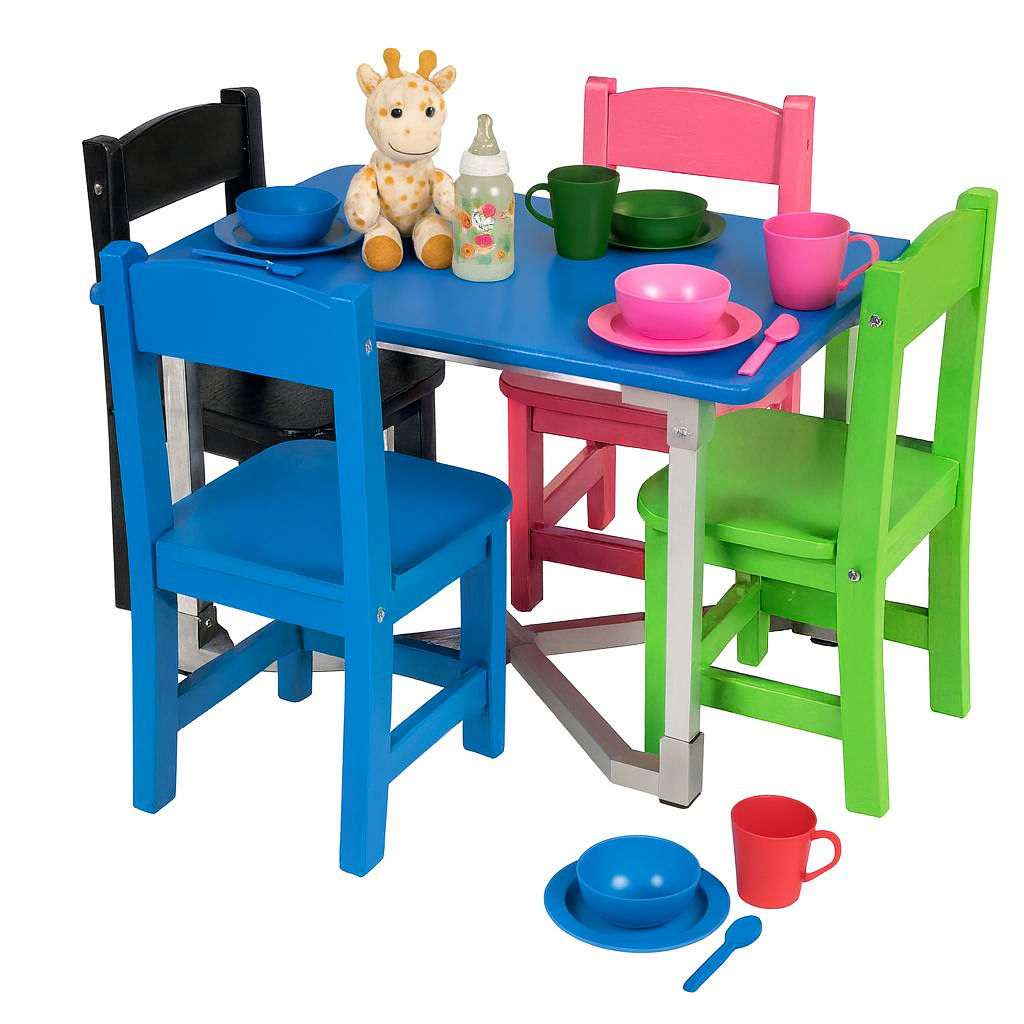 flexibench.com.au .. Children Dining Table, Suitable for 2-6 Years, Seats 4, Gloss Cobalt Blue Top, Polished Aluminium Legs, Size 595*595*455mm 