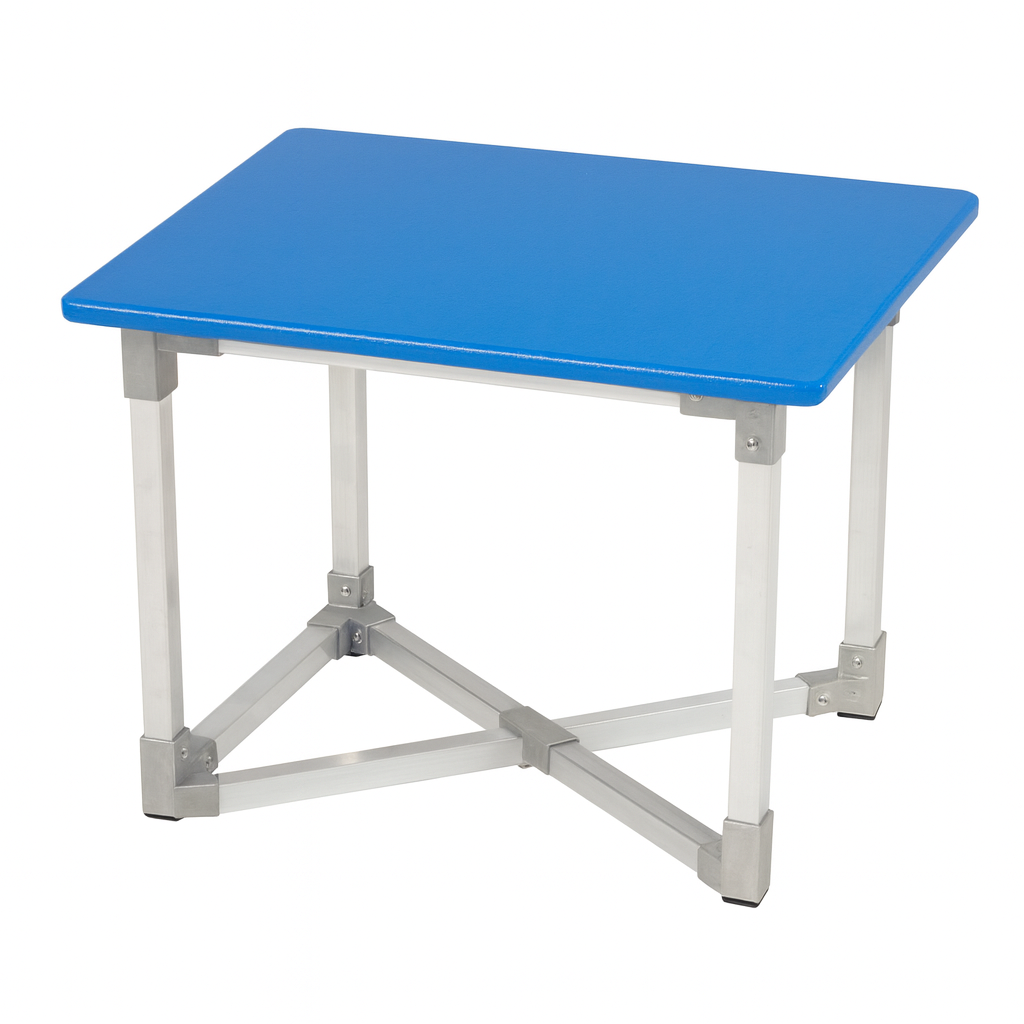 flexibench.com.au .. Coffee Table, Gloss Cobalt Blue coloured Top, Polished Aluminium Legs, Size 595*595*455mm