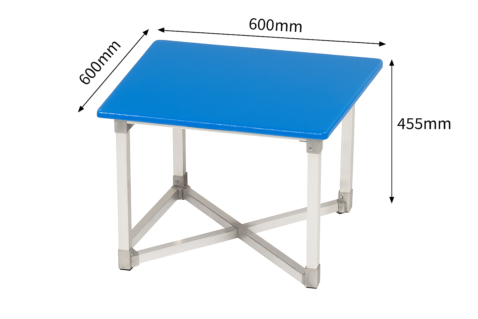 flexibench.com.au .. Children Dining Table, Suitable for 2-6 Years, Seats 4, Gloss Cobalt Blue Top, Polished Aluminium Legs, Size 595*595*455mm 