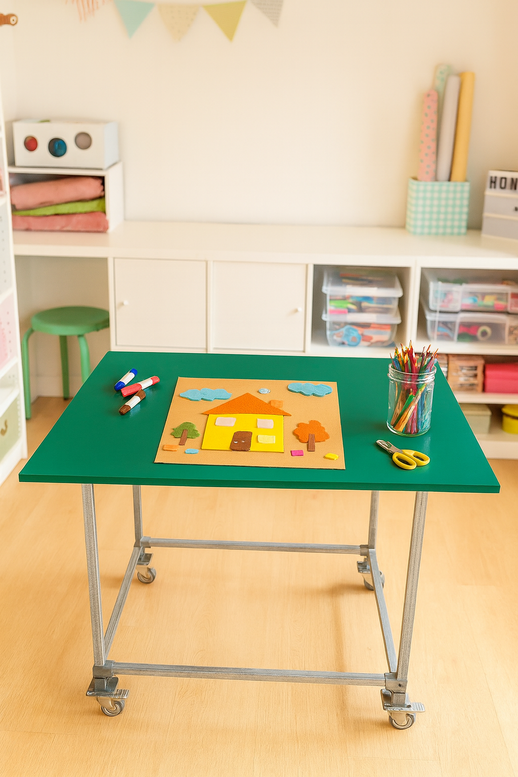 Work bench, Workstation, Jade green, Galvanized legs with Caster wheels, Size H895mm, W1200mm, D 800mm, Table only, accessories are not included