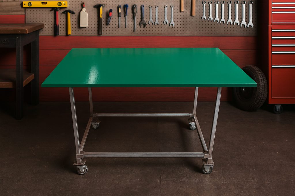 Work bench, Workstation, Jade green, Galvanized legs with Caster wheels, Size H895mm, W1200mm, D 800mm, Table only, accessories are not included