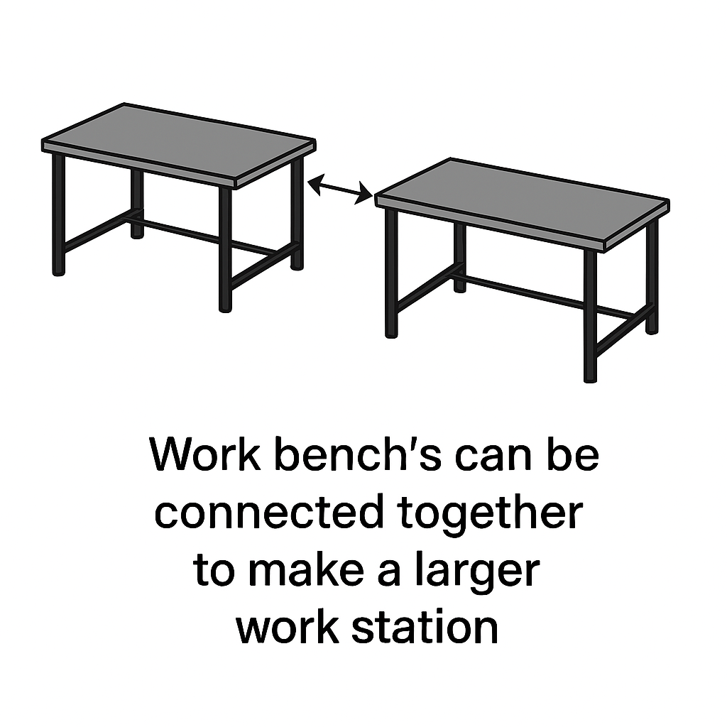 Work bench, Workstation, Maroon coloured top, Galvanized legs with Caster wheels, Size H895mm, W1200mm, D 800mm, Table only, accessories are not included