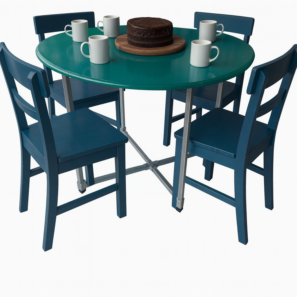 flexibench.com.au .. Jade coloured round tabletop, indoor and undercover outdoor areas, size 1200mm diameter height 730mm, galvanised steel legs