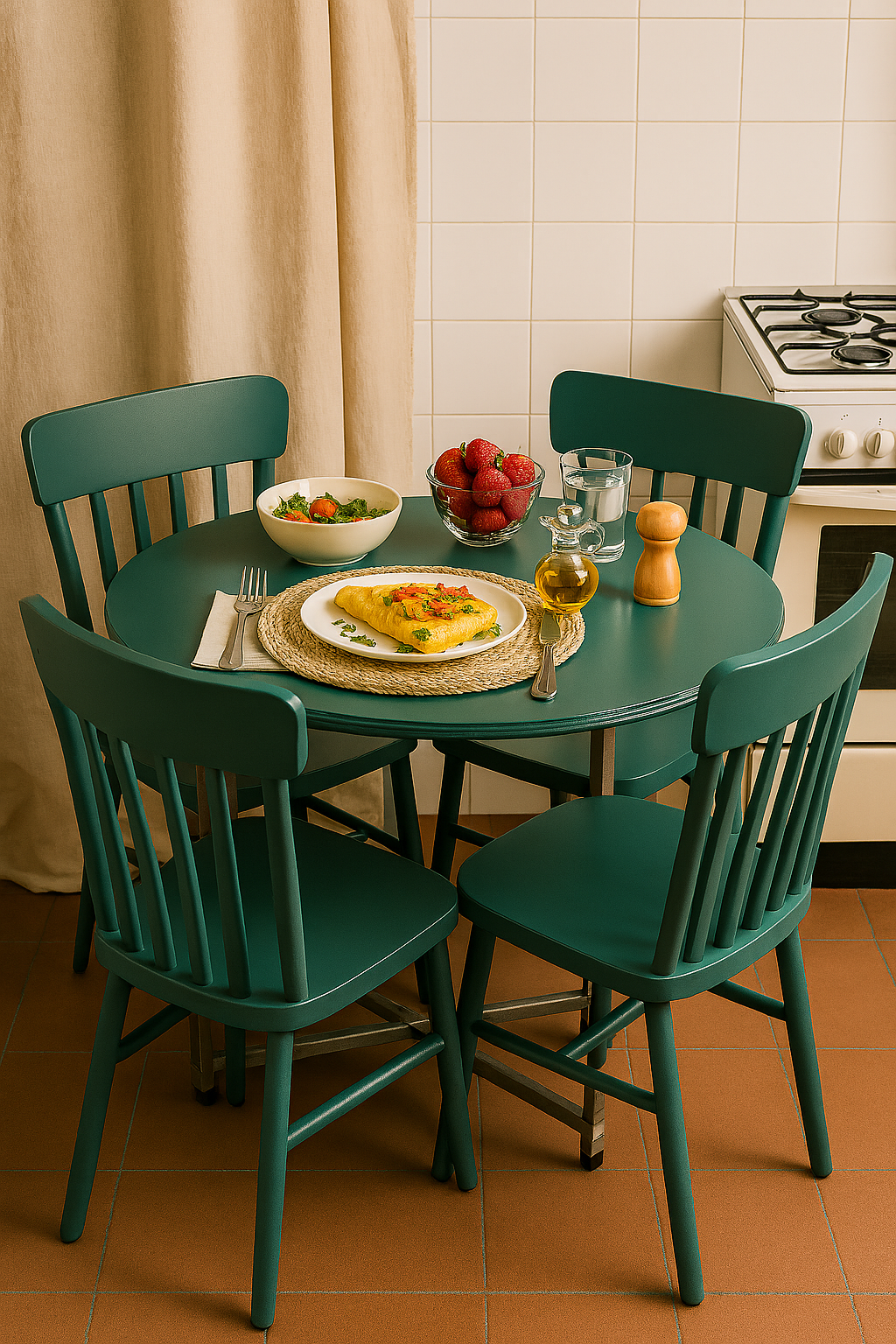 flexibench.com.au .. Jade coloured round tabletop, indoor and undercover outdoor areas, size 1200mm diameter height 730mm, galvanised steel legs