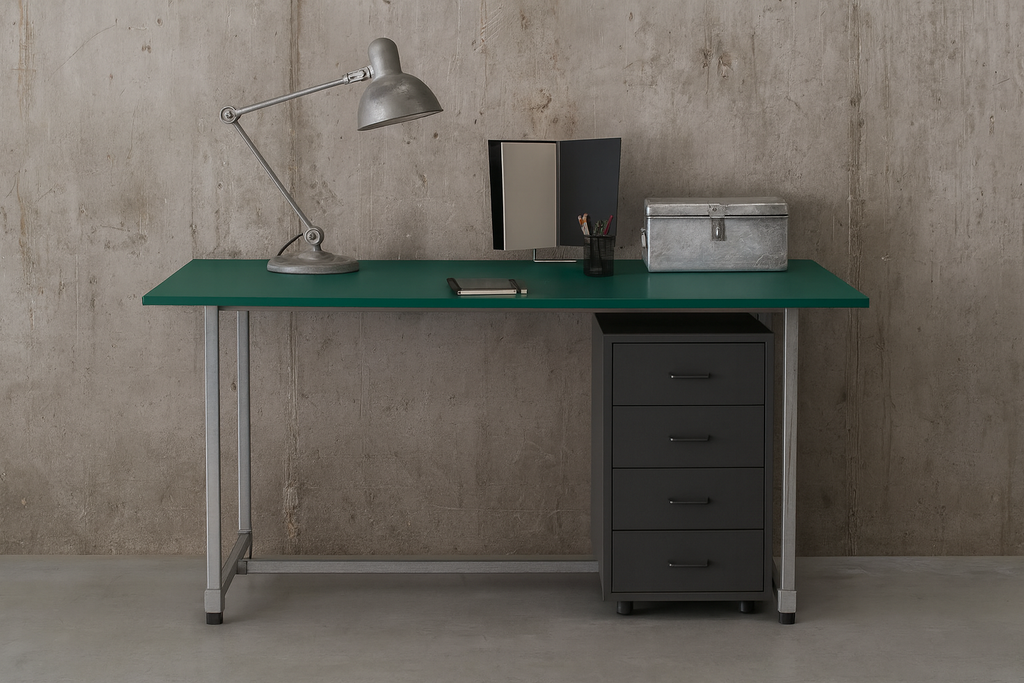 Office Desk, Jade Green Tabletop, Galvanised Steel Legs, Tabletop size 1600mm * 600mm, Height 800mm, Table only accessories are not included