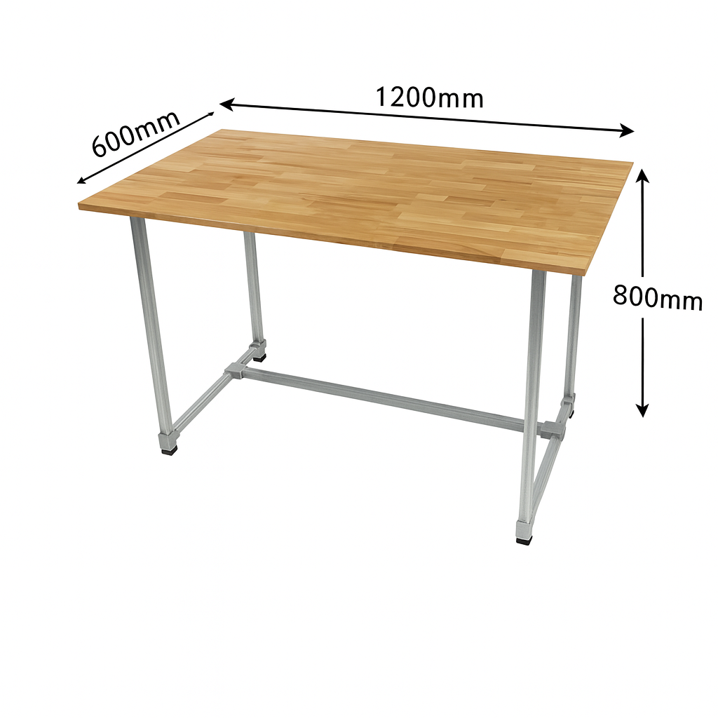 Light Coloured Timber Top Study Desk, Galvanised steel legs, Tabletop Size 1200mm * 600mm, Height 800mm, Table only accessories are not included