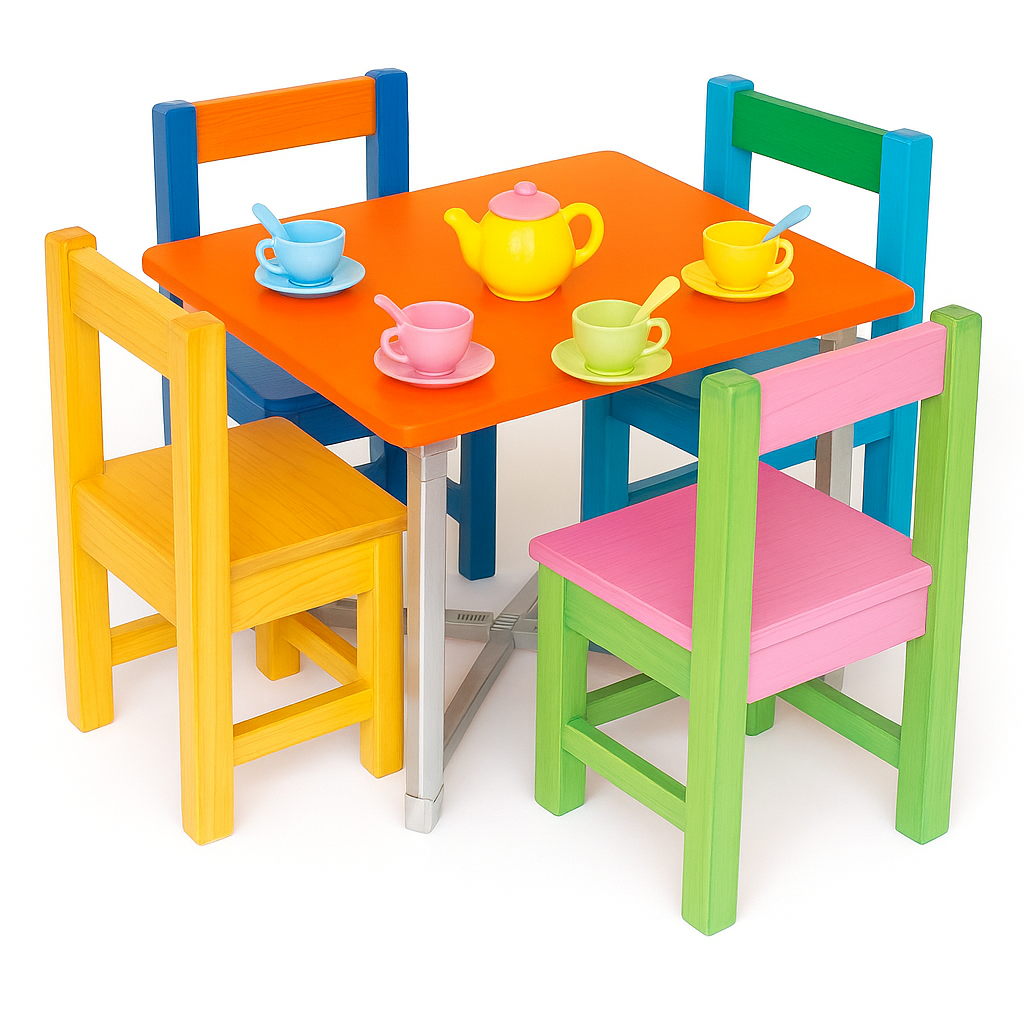 flexibench.com.au .. Children Table, Suitable for 2-6 Years, Seats 4, Gloss Tangerine coloured Top, Polished Aluminium Legs, Size 595*595*455