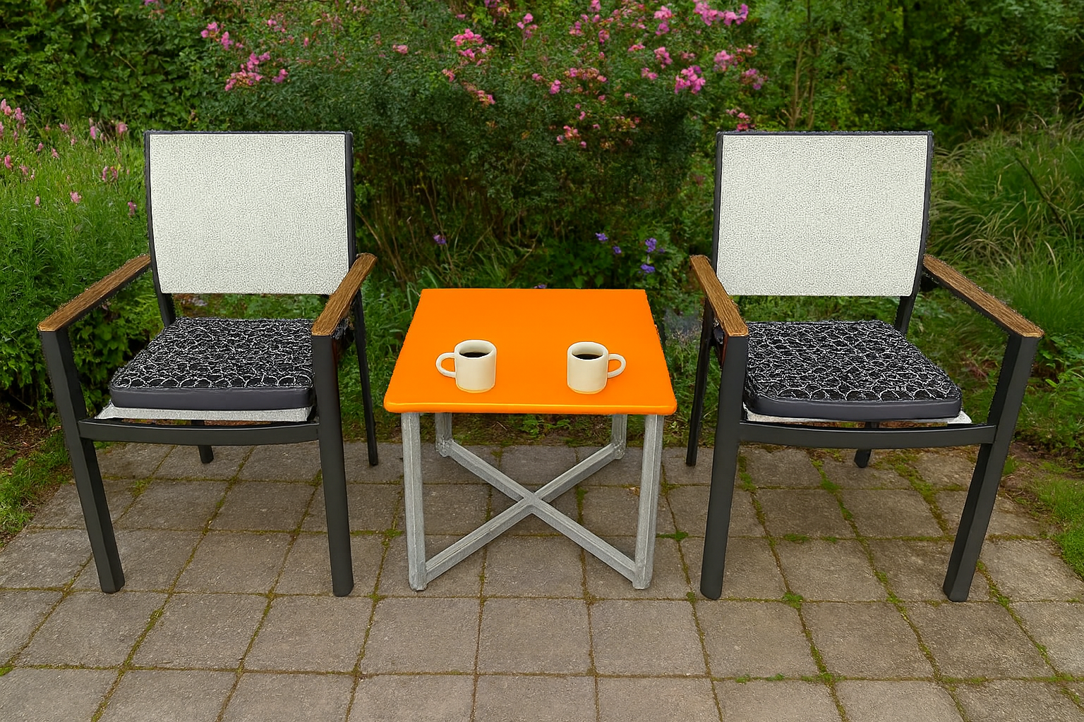 flexibench.com.au .. Tangerine coffee table, Gloss Tangerine coloured Top, Polished Aluminium Legs, Size 595*595*455mm