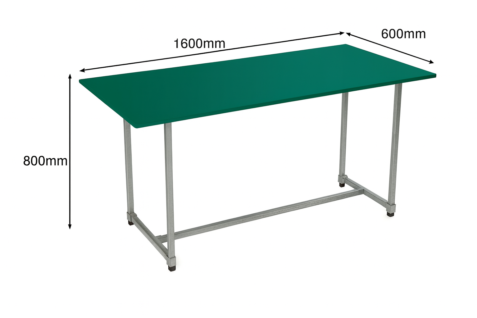 Jade Green Study Desktop, Galvanised Steel legs, Desktop Size 1600mm, 600mm, Height 800mm. Table only accessories are not include5d