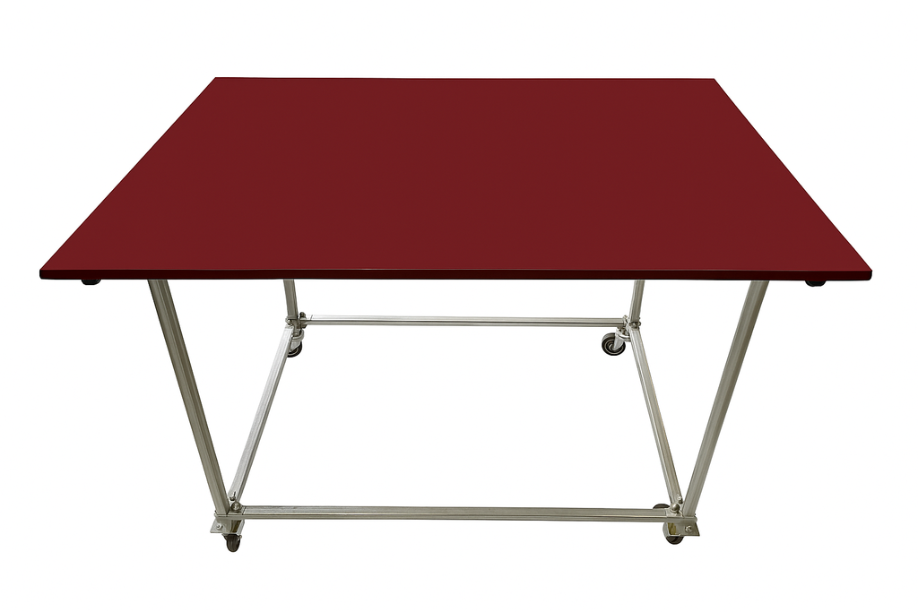 Work bench, Workstation, Maroon coloured top, Galvanized legs with Caster wheels, Size H895mm, W1200mm, D 800mm, Table only, accessories are not included
