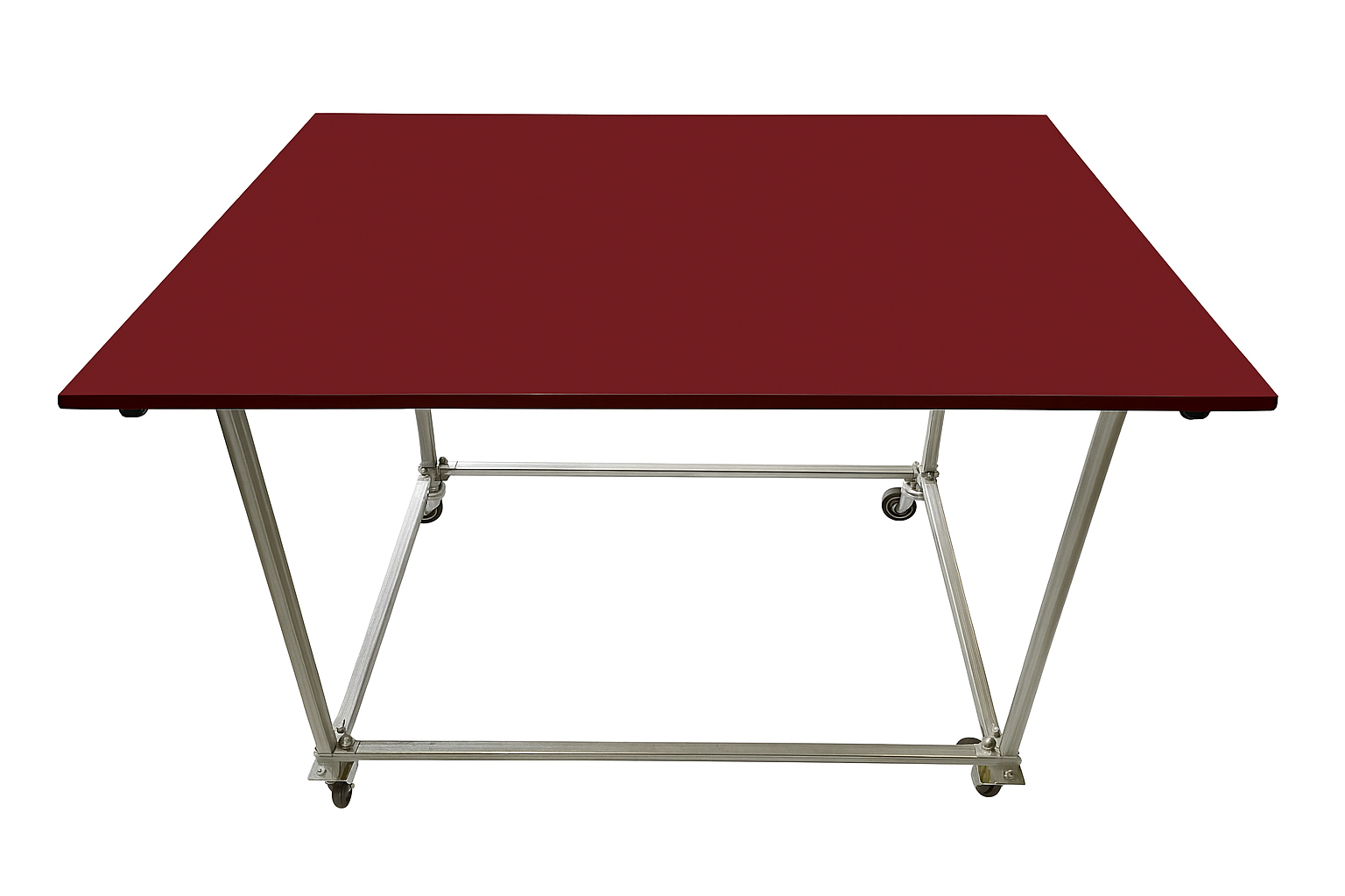 Work bench, Workstation, Maroon coloured top, Galvanized legs with Caster wheels, Size H895mm, W1200mm, D 800mm, Table only, accessories are not included