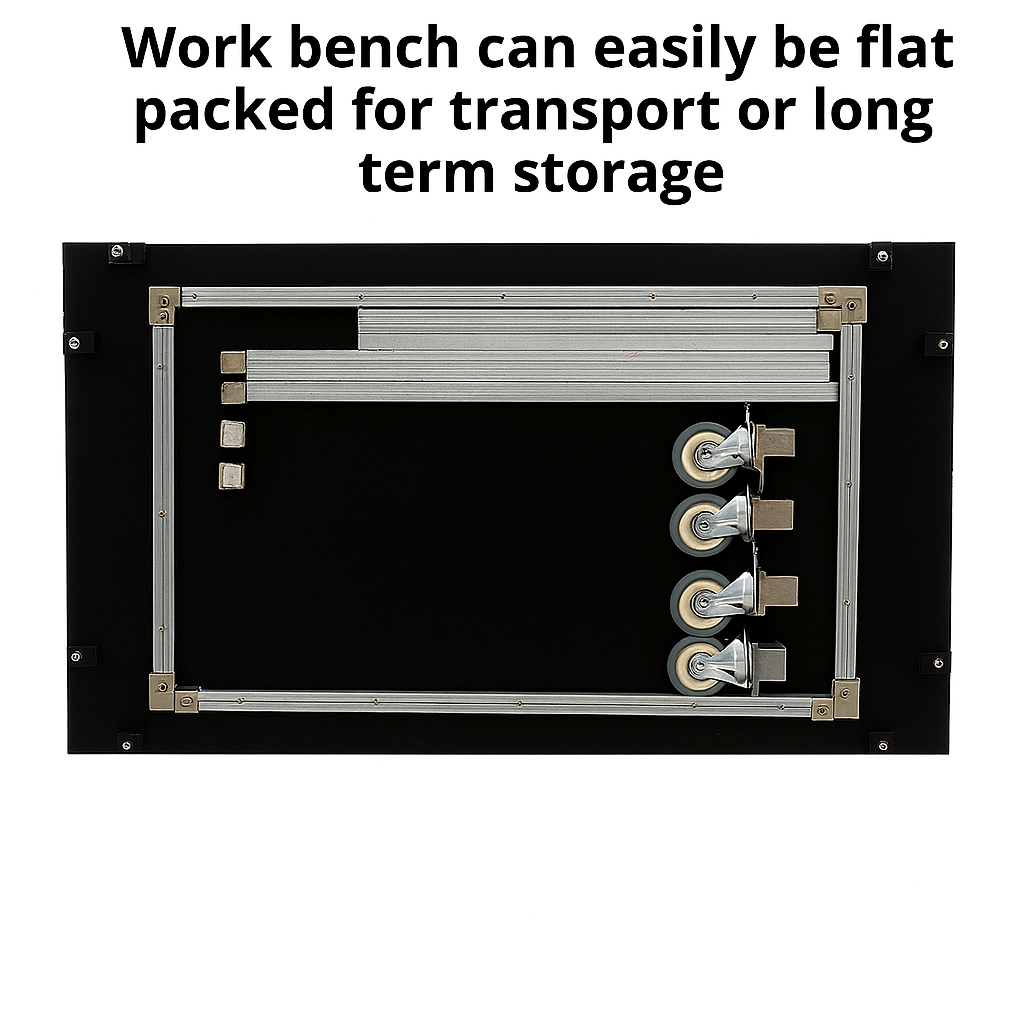 Work bench, Workstation, Maroon coloured top, Galvanized legs with Caster wheels, Size H895mm, W1200mm, D 800mm, Table only, accessories are not included