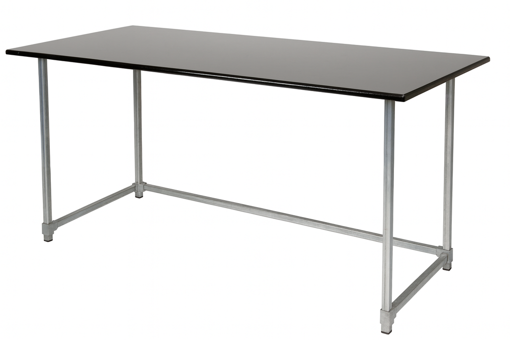 Utilitarian Office Table with Gloss Black Tabletop Galvanised Steel legs, Tabletop Size 1600mm 800mm, Height 735mm, Table only accessories are not included