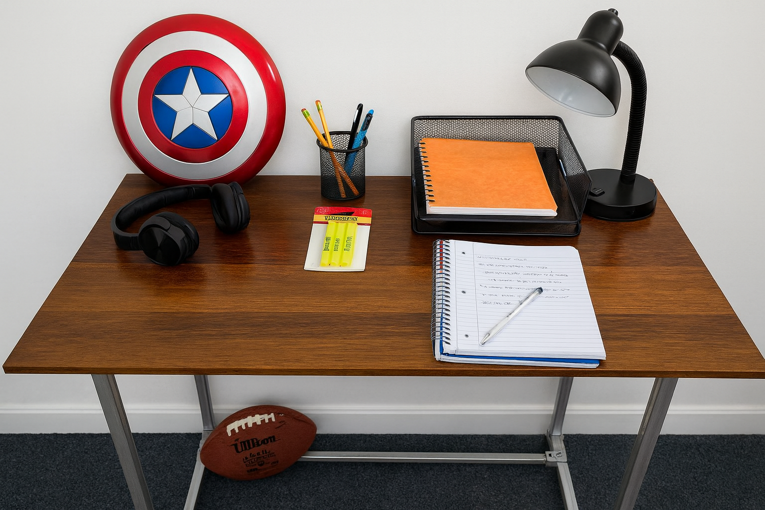 Timber top study desk, Galvanized steel legs, Size H 800mm W 1200mm D 600mm. Table only accessories not included