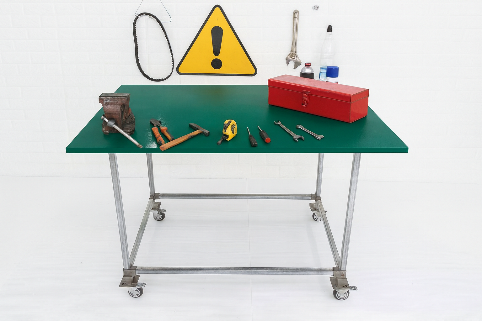 Work bench, Workstation, Jade green, Galvanized legs with Caster wheels, Size H895mm, W1200mm, D 800mm, Table only, accessories are not included